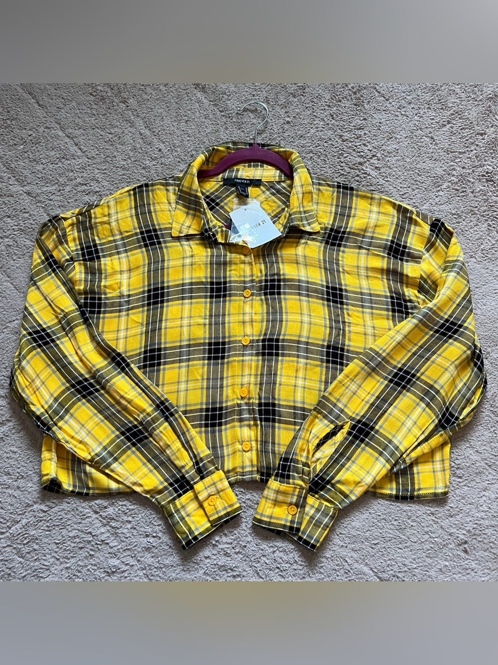 NWT Forever 21 Plaid Crop Top Oversized Flowy Cottage Western Minimalist Sz M‎